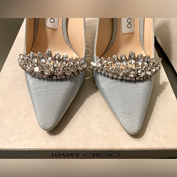 Jimmy Choo Romy 100 “Something Blue” Bridal Crystal Tiara Sz 35 Dust Bag Box - Picture 2 of 15